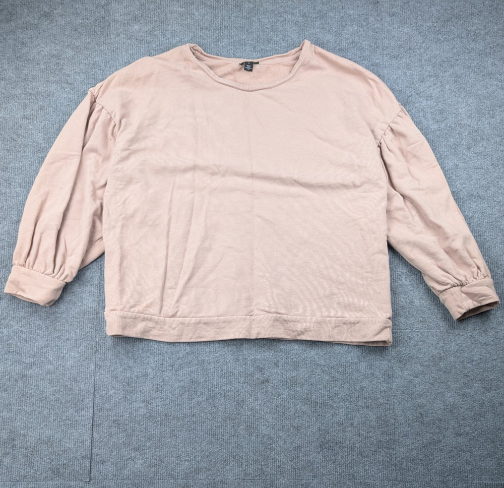 Halogen Sweatshirt Womens XL Puff Sleeve Coquette Athleisure Terry Cotton Pink